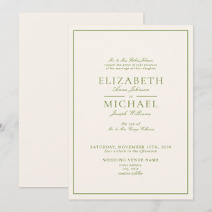 Invitation Mariage élégant de style classique vert de printem