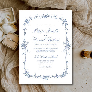 Invitation Mariage élégant de style victorien Bleu Floral