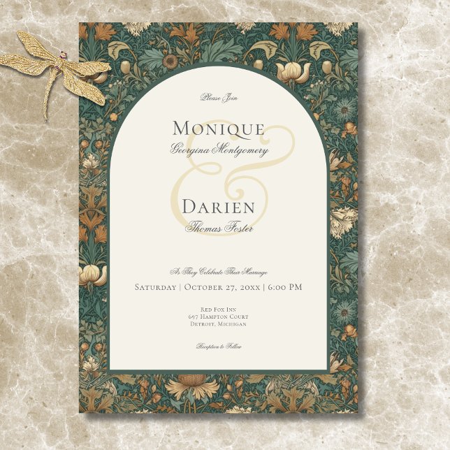 Invitation Mariage élégant de style vintage William Morris da (Vintage Nature William Morris Elegant Wedding Invitation)