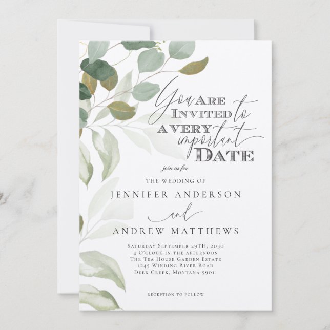 Invitation Mariage élégant de succulente verdure d'eucalyptus (Devant)