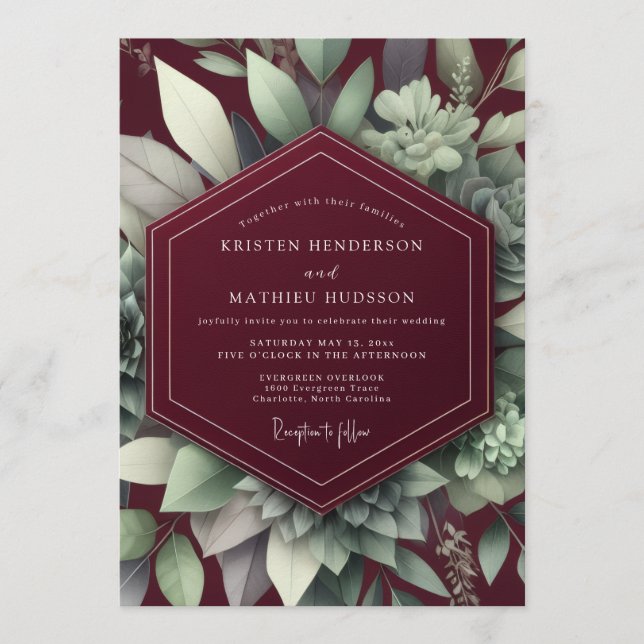 Invitation Mariage Élégant de Succulentes (Devant)