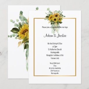 INVITATION MARIAGE ÉLÉGANT DE SUNFLOWER EUCALYPTUS GOLD TRIM
