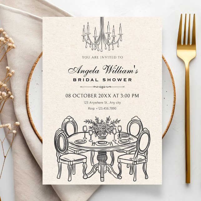 Invitation Mariage élégant de table à manger vintage (Créateur téléchargé)