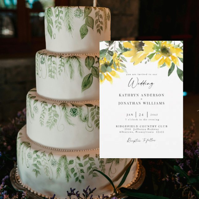 Invitation Mariage Élégant de Tournesol de Verdure Sans Paren (Créateur téléchargé)