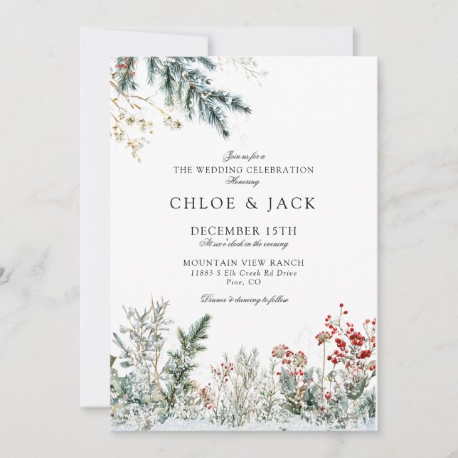 Invitation Mariage Élégant de Verdure d'Hiver (Devant)