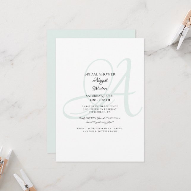 Invitation Mariage Élégant de Verre de Mer Initial (Devant/Arrière en situation)