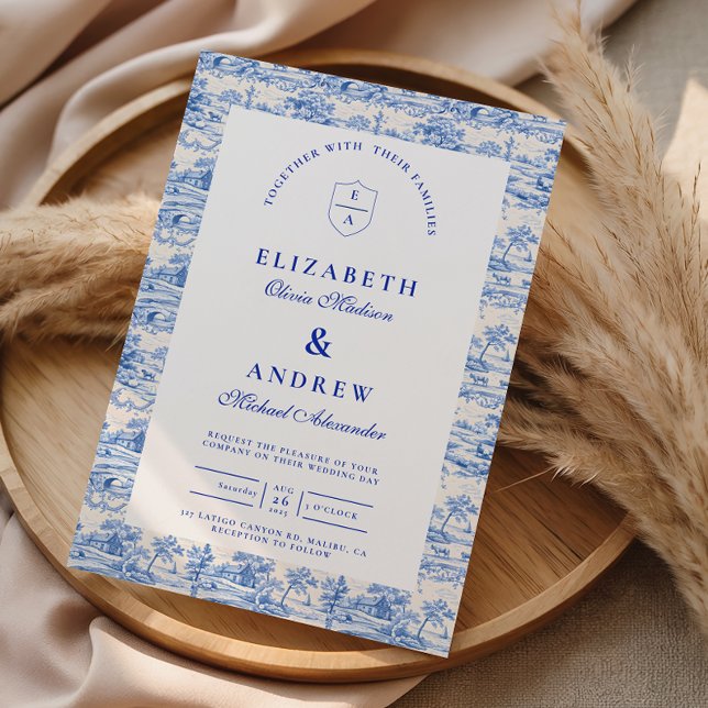 Invitation Mariage élégant Delft Bleu Chinoiserie (Créateur téléchargé)