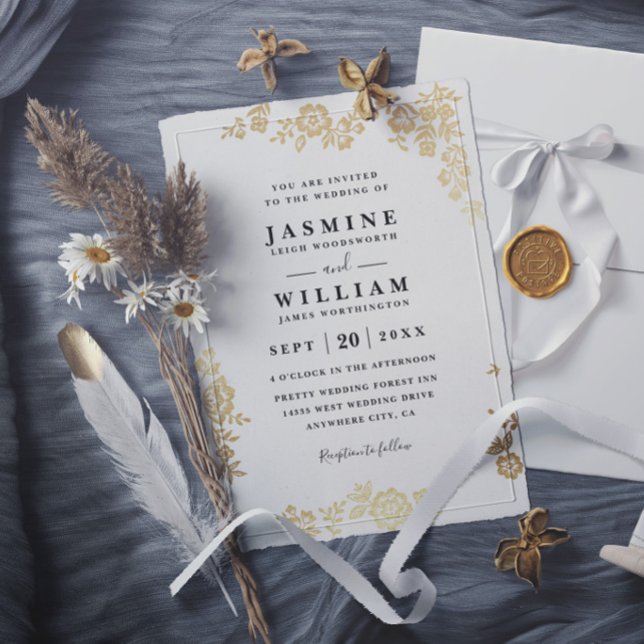Invitation Mariage élégant dentelle florale rustique or moder (Créateur téléchargé)