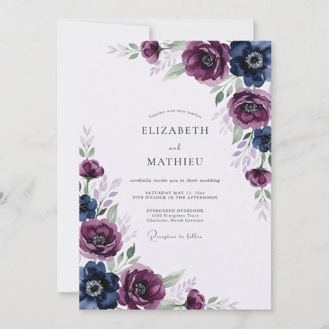 Invitation Mariage élégant d'hiver Indigo Plum (Devant)