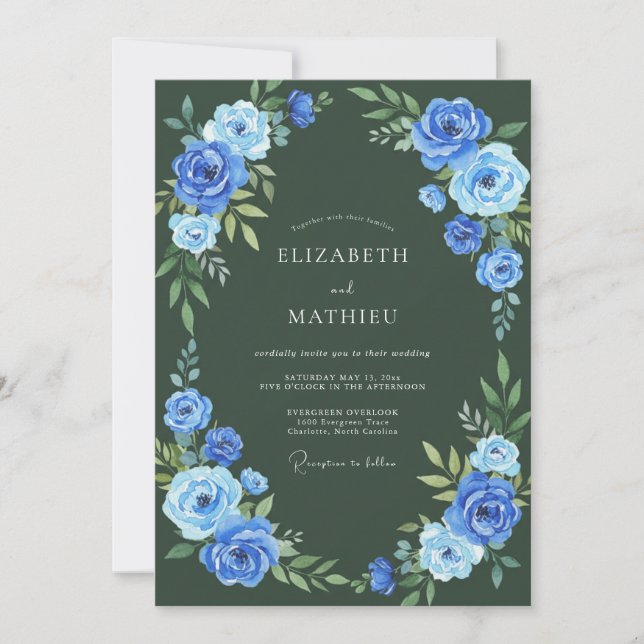 Invitation Mariage élégant d'hiver vert chasseur (Devant)