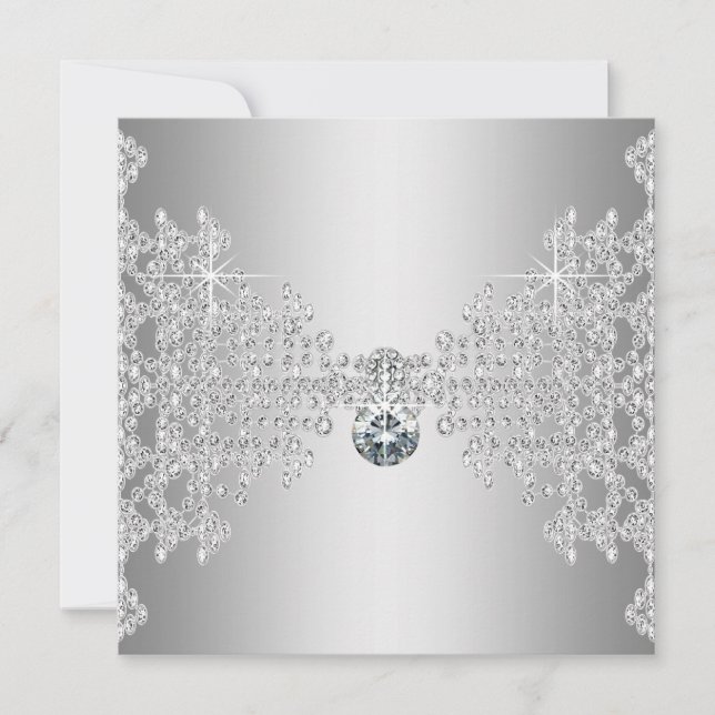 Invitation Mariage élégant diamants et argent (Devant)