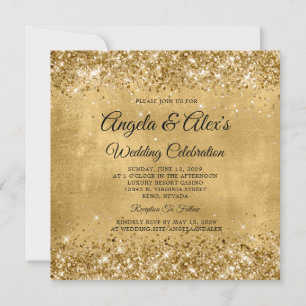 Invitation Mariage Élégant Doré Pailleté