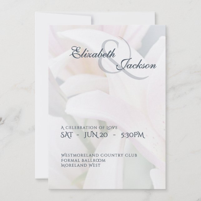 Invitation Mariage élégant doux romantique floral lily script (Devant)