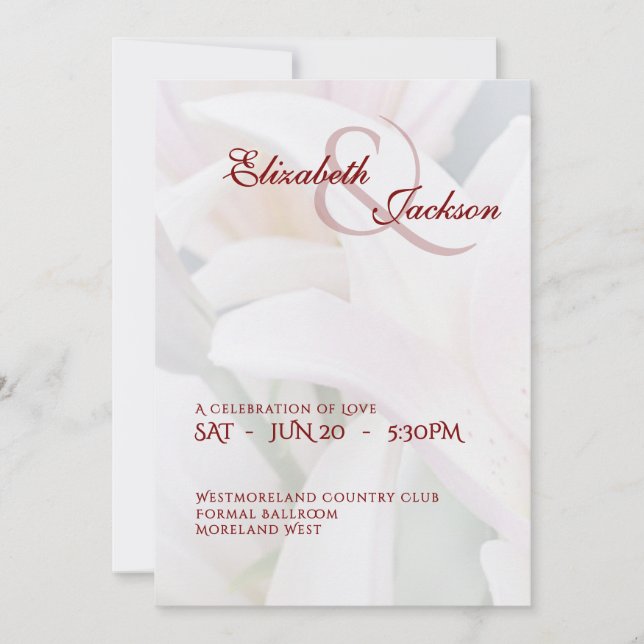Invitation Mariage élégant doux romantique floral lily script (Devant)