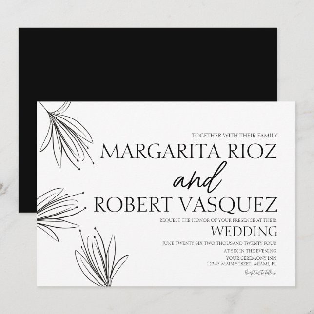 Invitation Mariage élégant écriture manuscrite lis (Devant / Derrière)