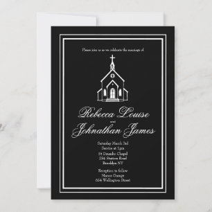 Invitation Mariage élégant église chapelle noir blanc romanti