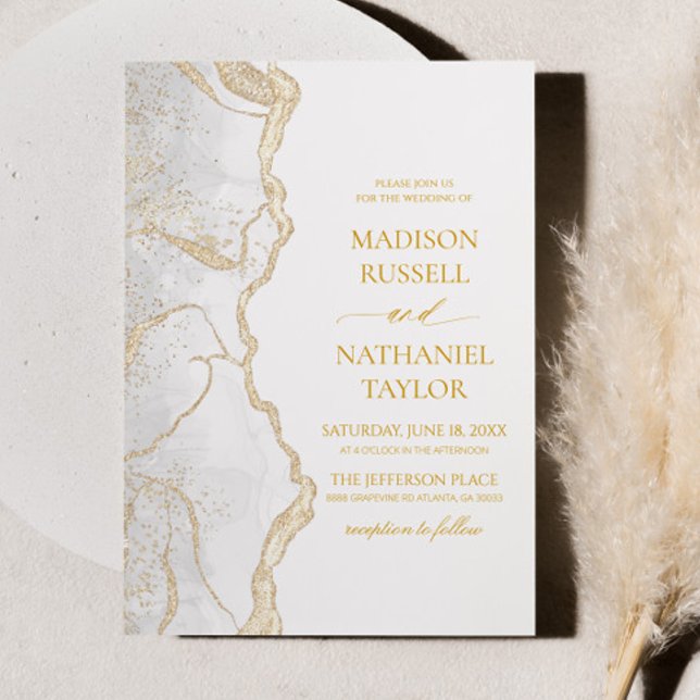 Invitation Mariage élégant en Agate blanche or (Créateur téléchargé)