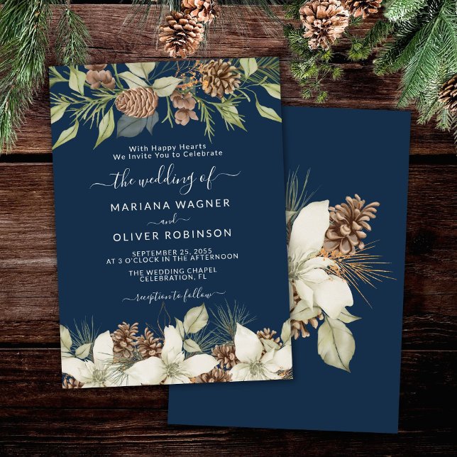 Invitation Mariage élégant en bleu marine d'hiver avec écritu (Créateur téléchargé)