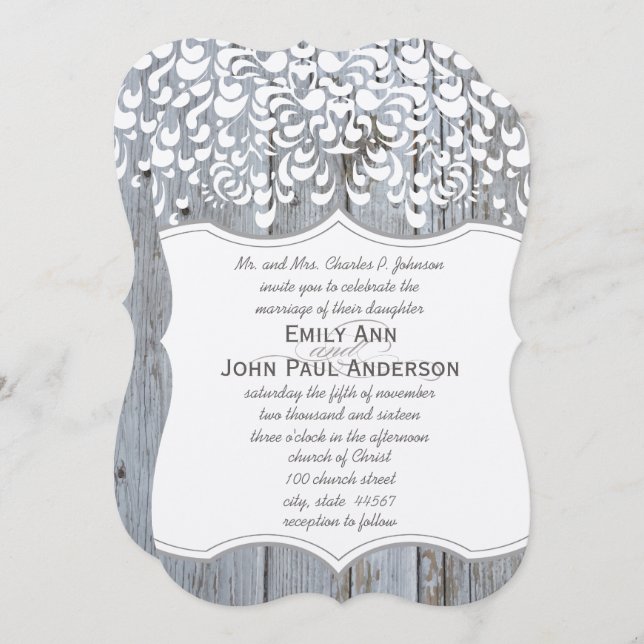 Invitation Mariage élégant en bois de grange romantique et de (Devant / Derrière)