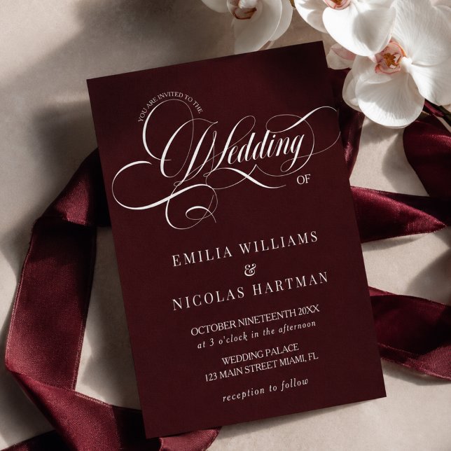 Invitation Mariage élégant en bordeaux à l'ancienne (Créateur téléchargé)