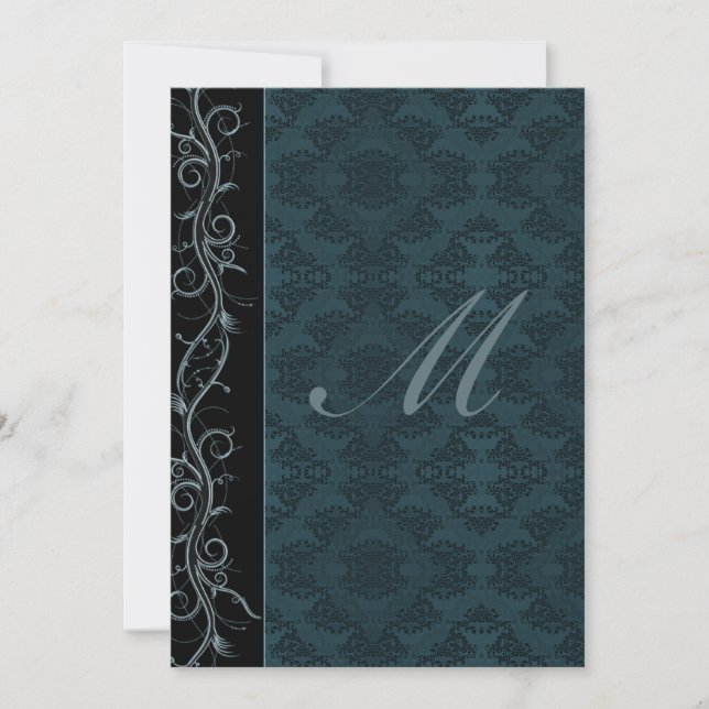 Invitation Mariage élégant en damas bleu (Devant)