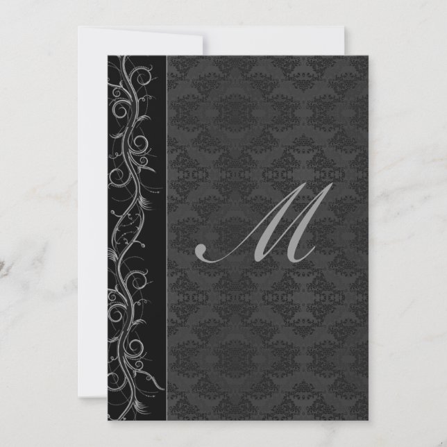 Invitation Mariage élégant en damas noir (Devant)