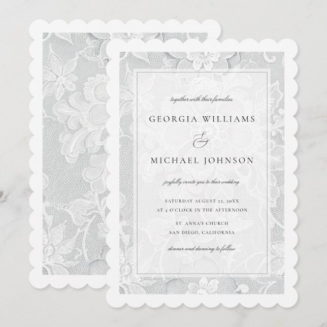 Invitation Mariage Élégant en Dentelle Blanche (Devant / Derrière)