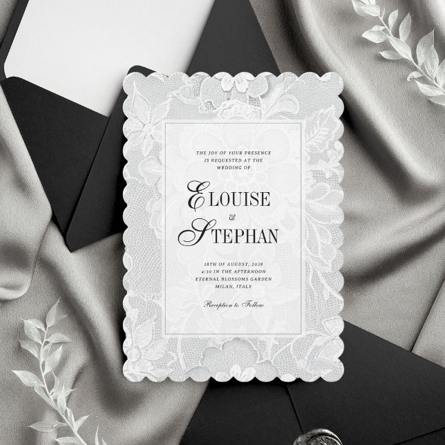 Invitation Mariage élégant en dentelle blanche à bordure ourl (Créateur téléchargé)