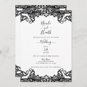 Invitation Mariage élégant en dentelle blanche et noire