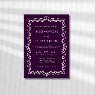 Invitation Mariage élégant en dentelle blanche et plum profon