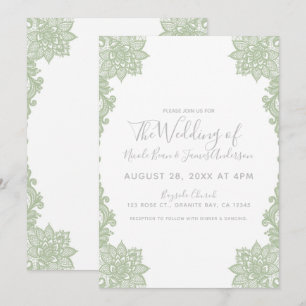Invitation Mariage Élégant en Dentelle Florale Blanche & Saug