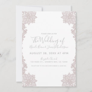 Invitation Mariage Élégant en Dentelle Florale Blush Blanc Mi