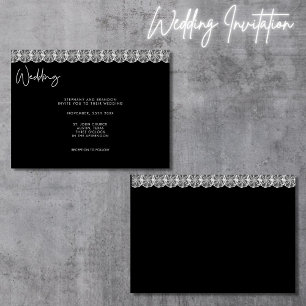 Invitation Mariage Élégant en Dentelle Noir et Blanc