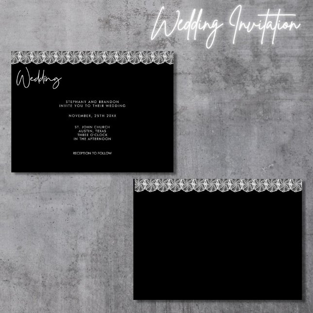 Invitation Mariage Élégant en Dentelle Noir et Blanc (Créateur téléchargé)