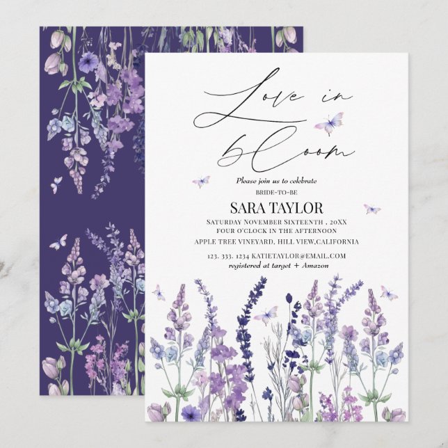 Invitation Mariage Élégant en Fleur Semaine de Mariée (Devant / Derrière)