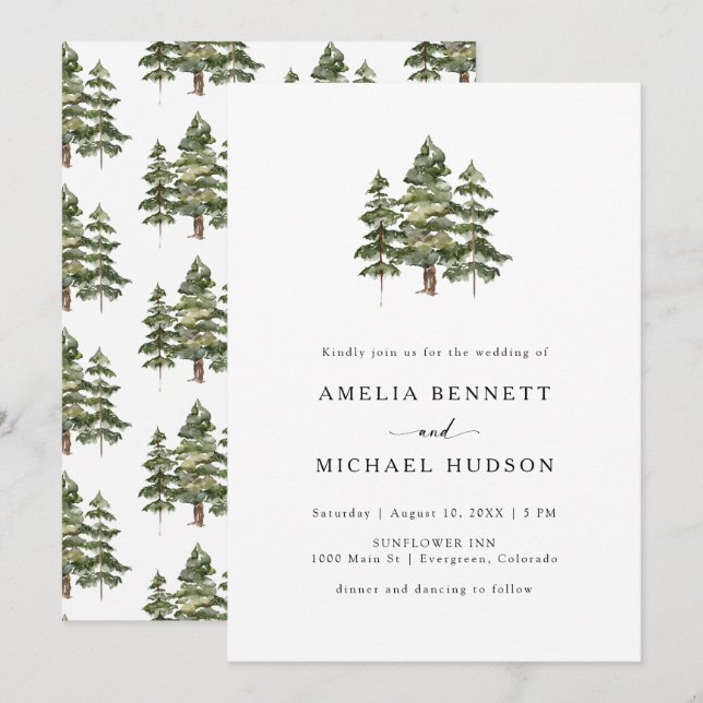 Invitation Mariage élégant en forêt (Devant / Derrière)