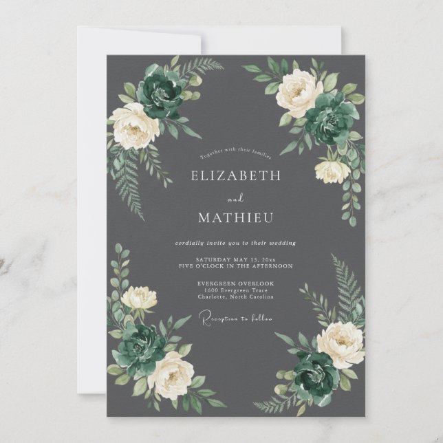Invitation Mariage Élégant en Forêt Gris Foncé (Devant)