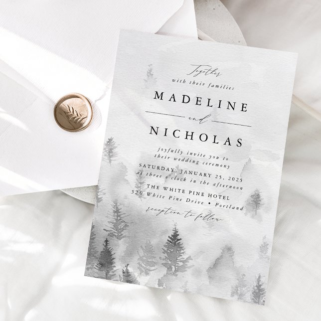 Invitation Mariage Élégant en Forêt Grise d'Hiver (Créateur téléchargé)