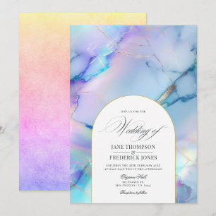 Invitation Mariage élégant en marbre holographique faux