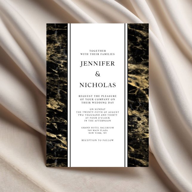 Invitation Mariage Élégant en Marbre Noir (Elegant Black Marble Wedding Invitation)