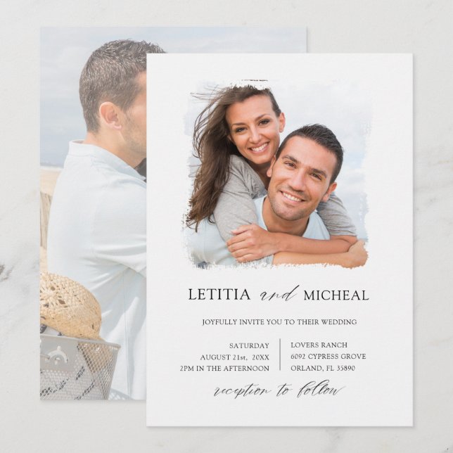 Invitation Mariage Élégant en Noir et Blanc (Devant / Derrière)