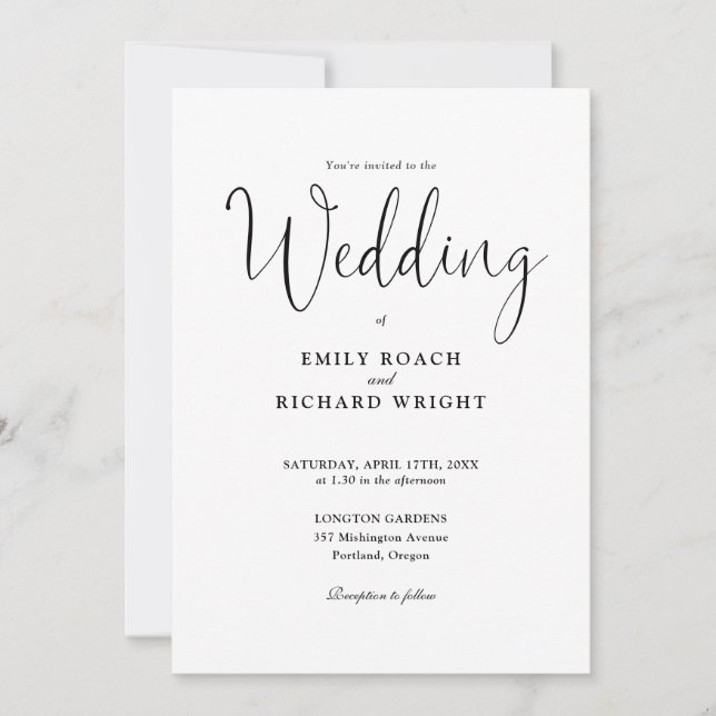 Invitation Mariage élégant en noir et blanc avec écriture int (Devant)