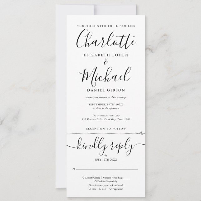 Invitation Mariage élégant en noir et blanc avec une écriture (Devant)