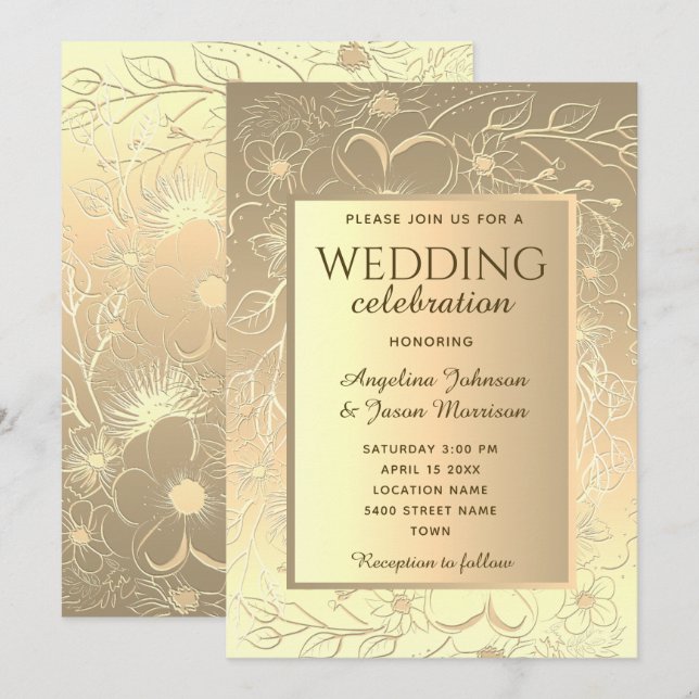 Invitation Mariage élégant en or (Devant / Derrière)
