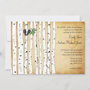 Invitation Mariage élégant en or forêt enchantée arbre boulea