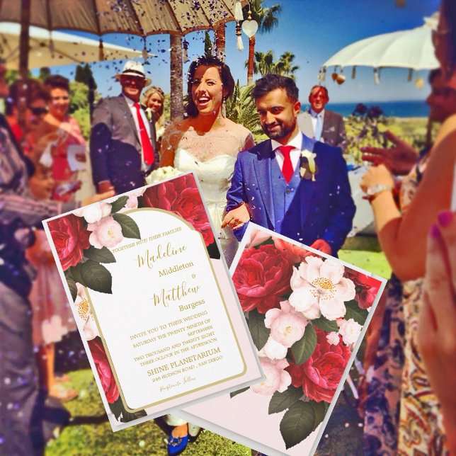 Invitation Mariage élégant en or rose floral (Créateur téléchargé)