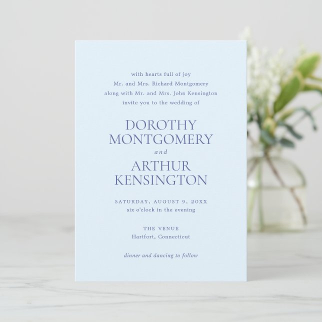 Invitation Mariage élégant en poudre bleu moderne (Debout devant)