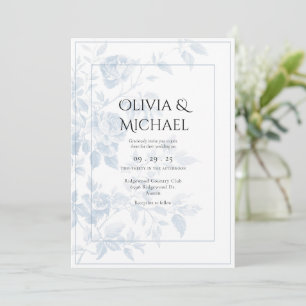 Invitation Mariage élégant en toile florale bleue