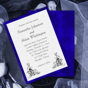 Invitation Mariage élégant en velours bleu et ornements noirs