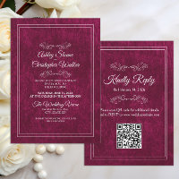Mariage élégant en velours bordeaux avec QR code b